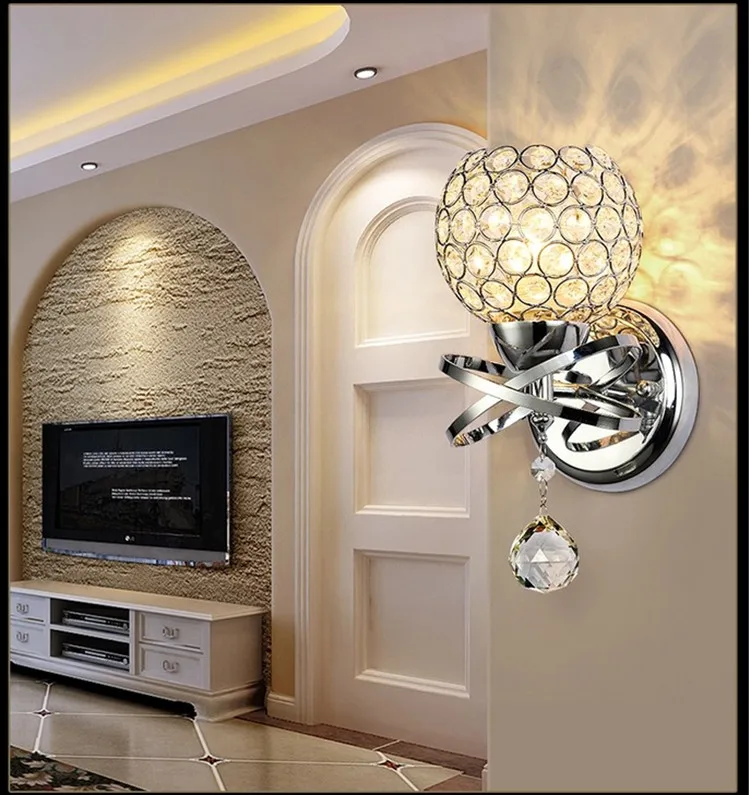 Modern Crystal Wall Lamp Golden / Silver LED Bulbs Bedside Lustre Wall