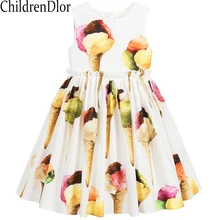 Robe Enfant Fille; платье принцессы; Одежда для девочек; коллекция года; Брендовое летнее платье для девочек; Детские костюмы с принтом мороженого; платья для малышей