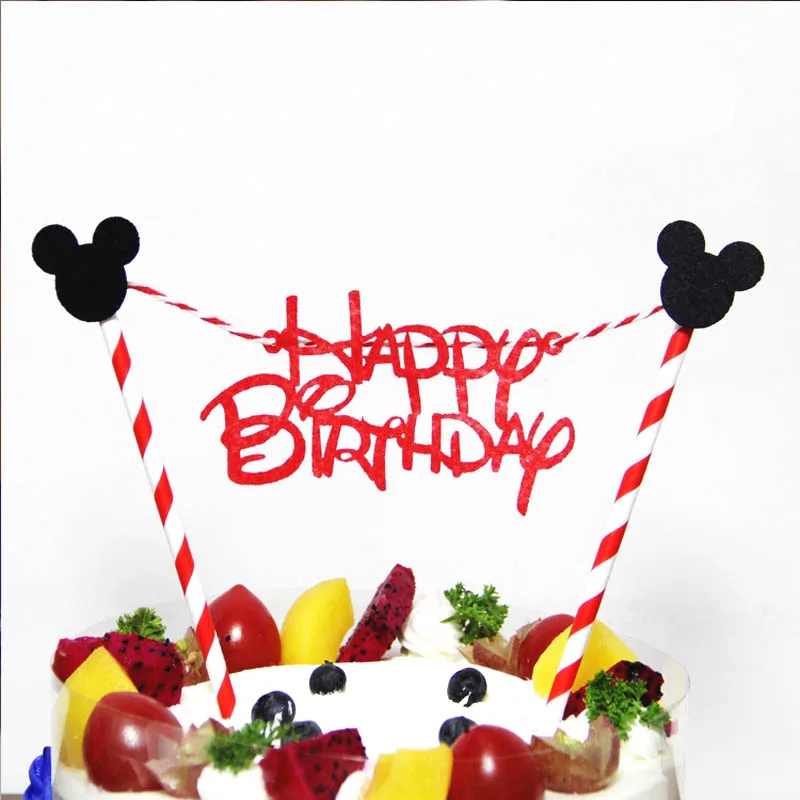 

1pcs Mickey Minnie Cupcake Cake Topper Cartoon Cake Flags With Paper Straw For Wedding Birthday Party Baking Decoration Supplies