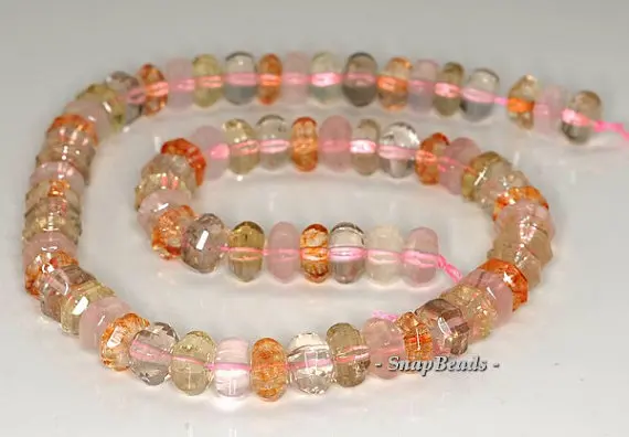 

10x6mm Citrine Rose Smoky Rock Crystal Mix Quartz Gemstone Faceted Rondelle Loose Beads 7.5 inch Half Strand (90144016-B32-561)
