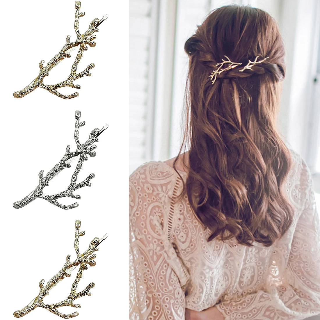 

1PC Fashion Metal Branch Leaves Hairpin Antler Branch Alloy Barrettes Bobby Hair Clips Pin Styling Tool Women Girls Gold/Silver