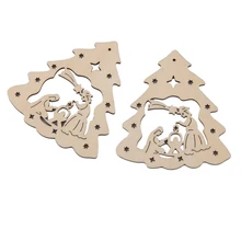10pcs Wooden Embellishments Christmas Decoration The Birth of Jesus Pattern Pendant with Hemp Ropes