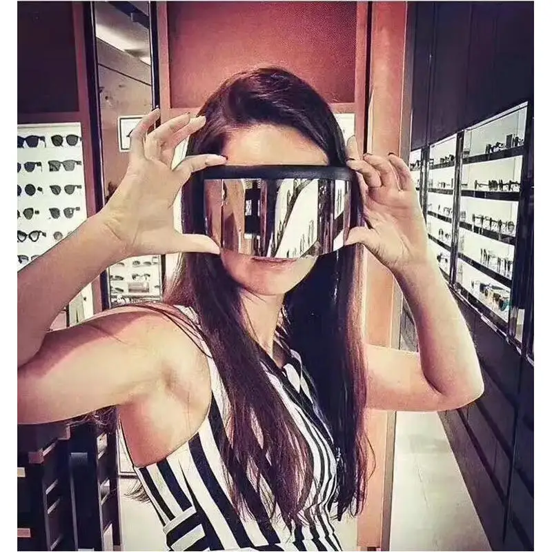 

Futuristic Oversize Shield Visor Sunglasses Flat Top Mirrored Mono Lens 172mm sand glasses frame integration Sunglasses XL
