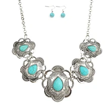 2017 Vintage Synthetic stone Jewelry Sets Dangle Earrings and Statement Choker Necklaces For Women Girls