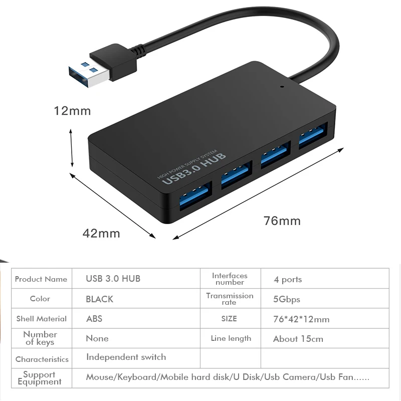 4 порта usb 3,0 концентратор 5 Гбит/с высокоскоростной USB разветвитель адаптер Мульти USB 3 концентратор для ноутбуков Компьютерные аксессуары ПК USB концентратор