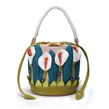 Сумка-мешок Lily, сумка через плечо, тканые лямки на плечо, сумка с цветком растений, новинка, женская сумка, индивидуальная