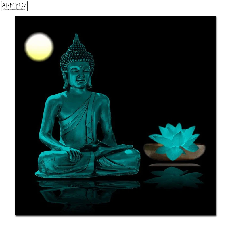 5D Diy Diamond Painting Cross stitch Green Light Buddha Full Round Embroidery Needlework Rhinestone | Дом и сад