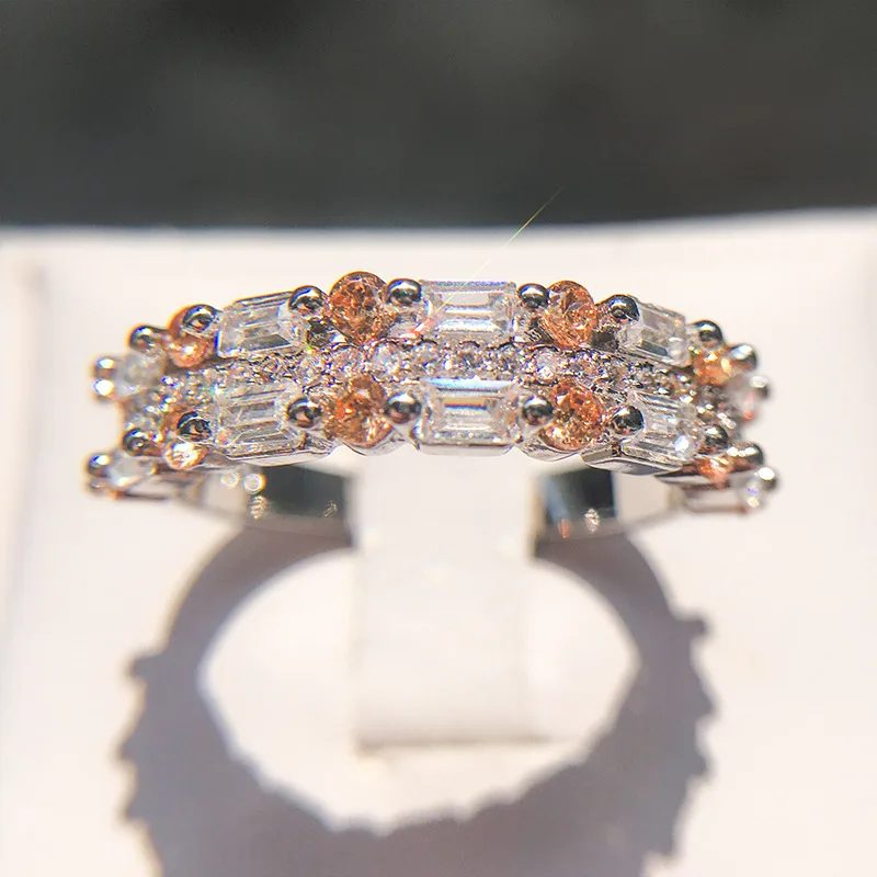 Двухслойное кольцо с фиолетовым кристаллом и желтым агатом для женщин, квадратное серебряное кольцо с цирконием AAA, блестящие вечерние ювелирные изделия - Цвет камня: Цвет: желтый