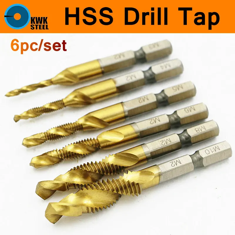 Screw Tap Combination Bit 6pc/set Hex Shank HSS Screw Bits Metric Plug