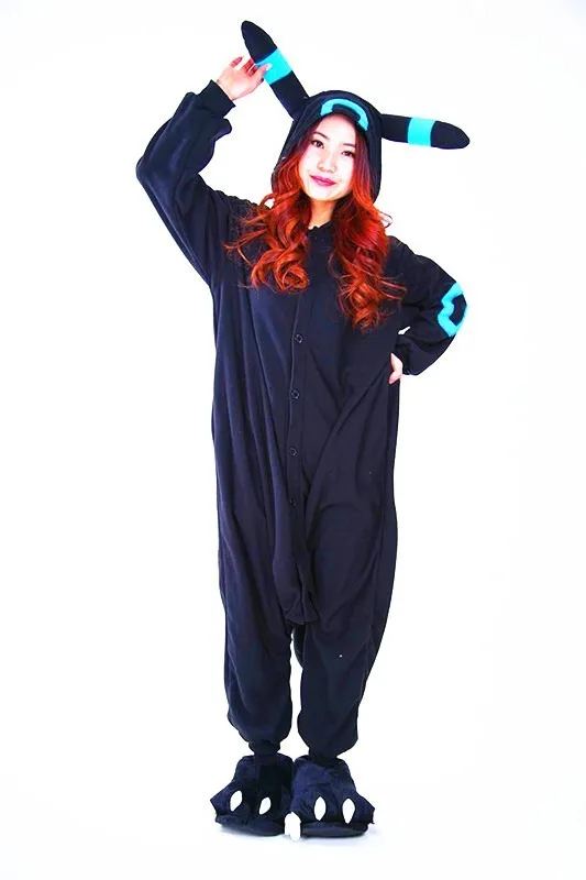 Мультфильм синий блестящий Umbreon Onesie Косплэй костюм флисовое ночное белье пижамы Хэллоуин Черный Umbreon комбинезон