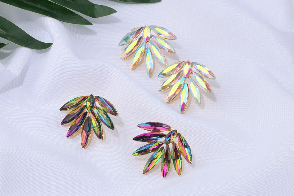 Роскошные блестящие серьги-гвоздики с большими кристаллами для женщин, элегантные Разноцветные серьги в виде листа, ювелирные изделия, бижутерия, подарок на день рождения WX119