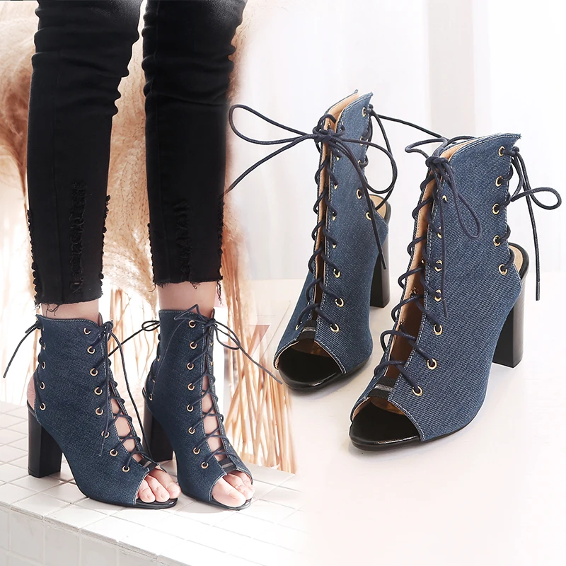 

2019 New Fashion Lace-Up Sandals Open Toed High Heels Sexy Women Transparent Heel Sandals Party Pumps 9 CM Sales Promotion