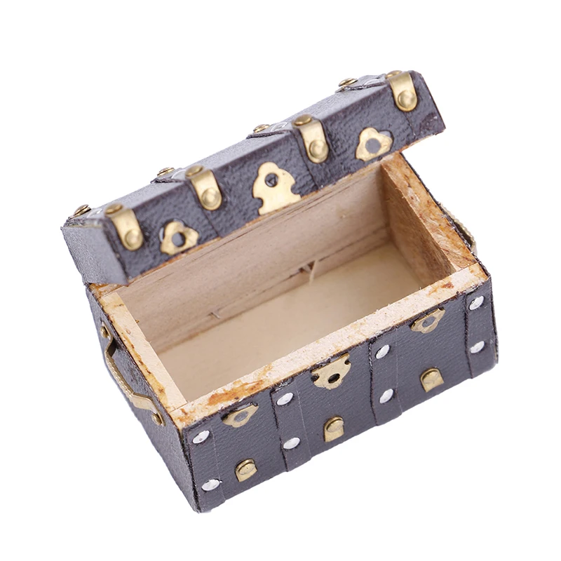 1:12 миниатюрный сундук с сокровищами винтажный деревянный ящик с кожаным и золотым держателем кукольный домик мебельные аксессуары случайный цвет
