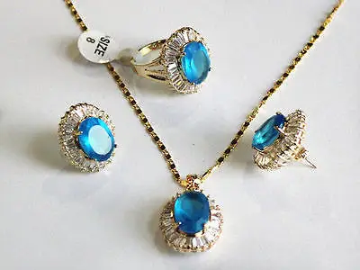 

Hot selling free shipping***** Fine 10-14mm blue/yellow/pink/purple zircon beads 18KGP earring ring pendant set