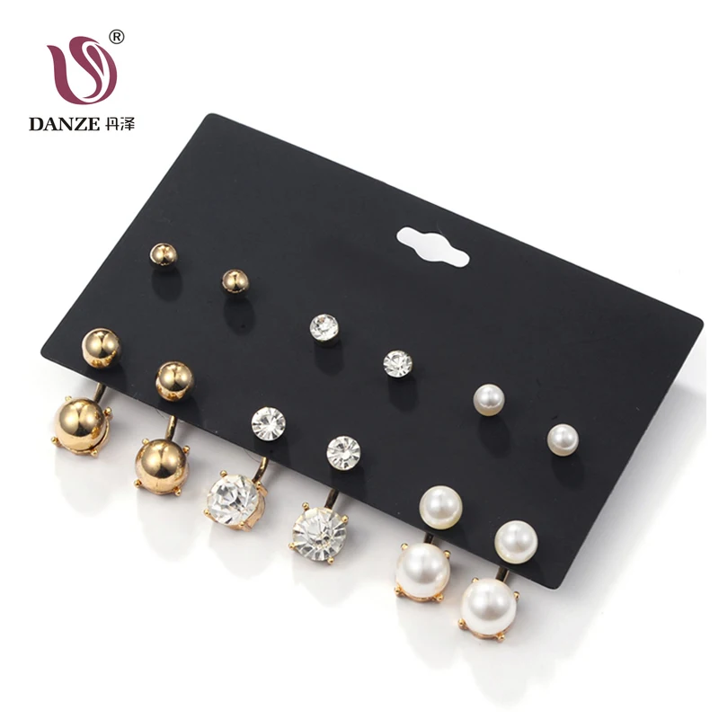 

6 Pairs/pack Piercing Front & Back Imitated Pearl Mixed Stud Earrings Set for Women Small Crystal Ear Studs Brincos Aros Jewelry