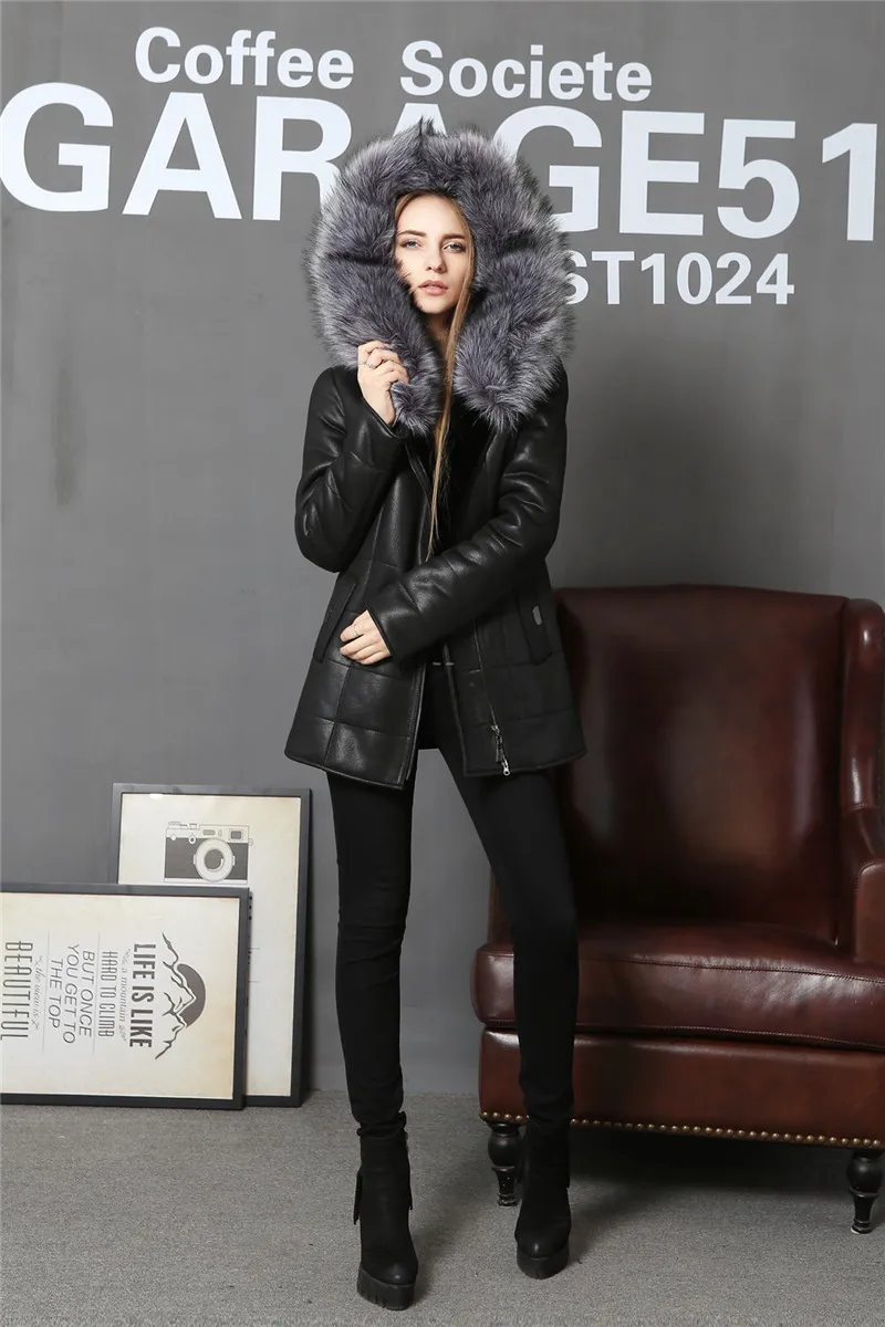 Women Coats thick Artificial Fashion Clothing Fur with skin Coat Winter Jacket  Suede Female Models leather Faux Fox Fur Collar
