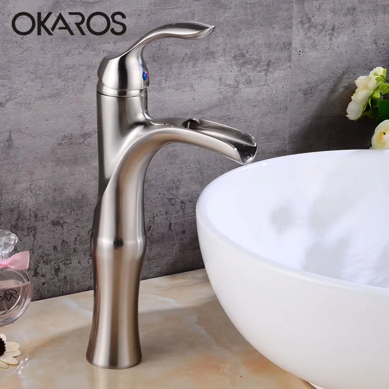 niclked brushed OKAROS классический водопад кран для ванной комнаты краны с никелевым покрытием Латунь Элегантный смеситель для раковины torneira do banheiro - Цвет: niclked brushed