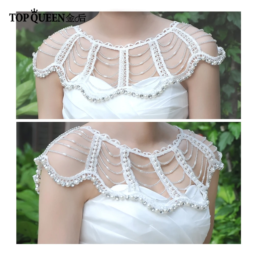 

TOPQUEEN G07 bridal cape lace shrugs for women beaded cape dress white shawl shawls and wraps for evening shawl evening dress