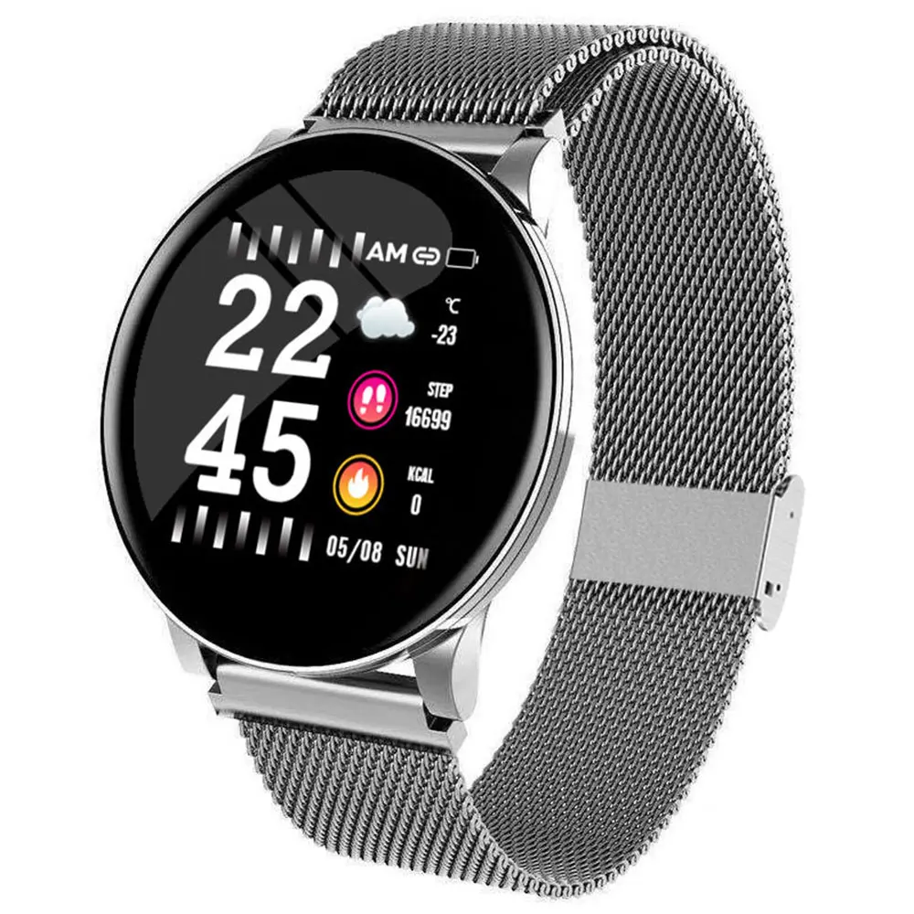 Alloy Smart Watch Men Women Heart Rate Monitor Fitness Tracker Smartwatch Waterproof Bluetooth Sport Watches For Android IOS - Цвет: W8 Silver steel