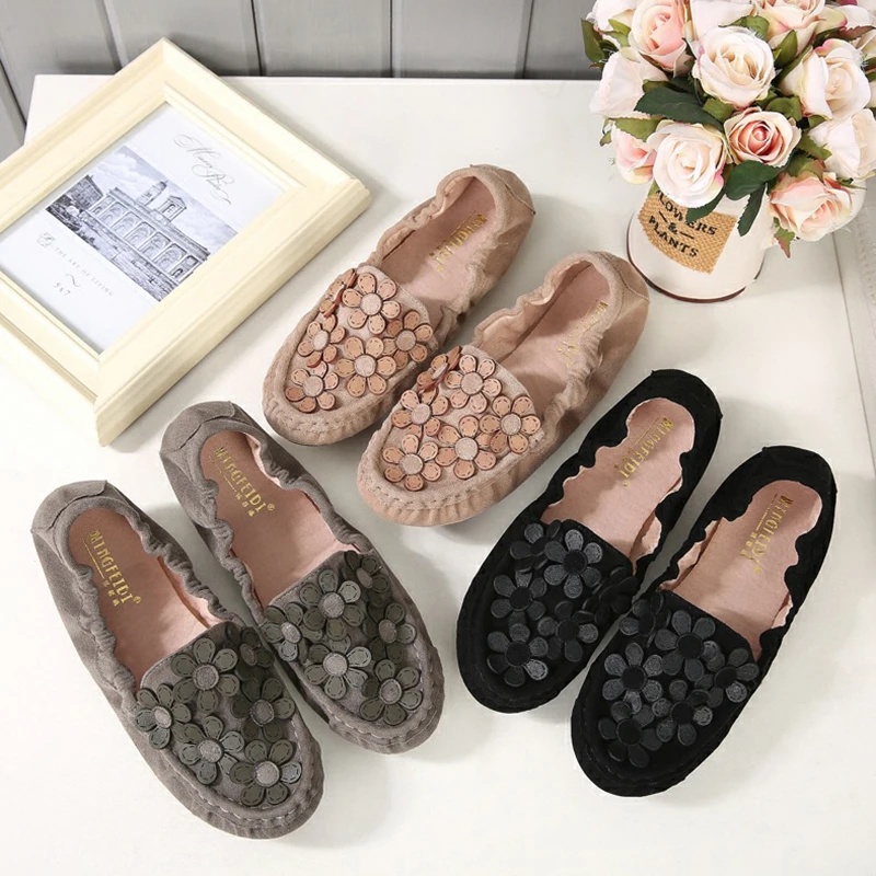 

Casual Shoes Women Fashion Loafers Flat Shoes Floral Sweet Comfortable Flock Autumn Summer 2019 Flats Slip-On Beach Lazy