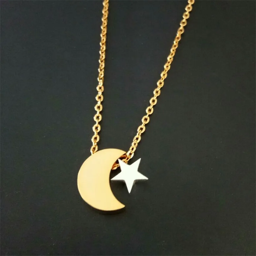 

GORGEOUS TALE Stainless Steel Chain Bijoux Femme Moon & Star Gold with Silver Mix Colors Cute Graduation Chokers Necklaces Women