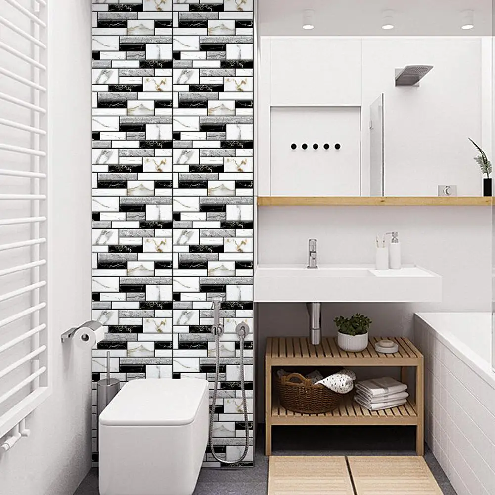 

Hot 3D Retro Tile Wall Background Sticker Living Room Kitchen Bathroom Home Decor