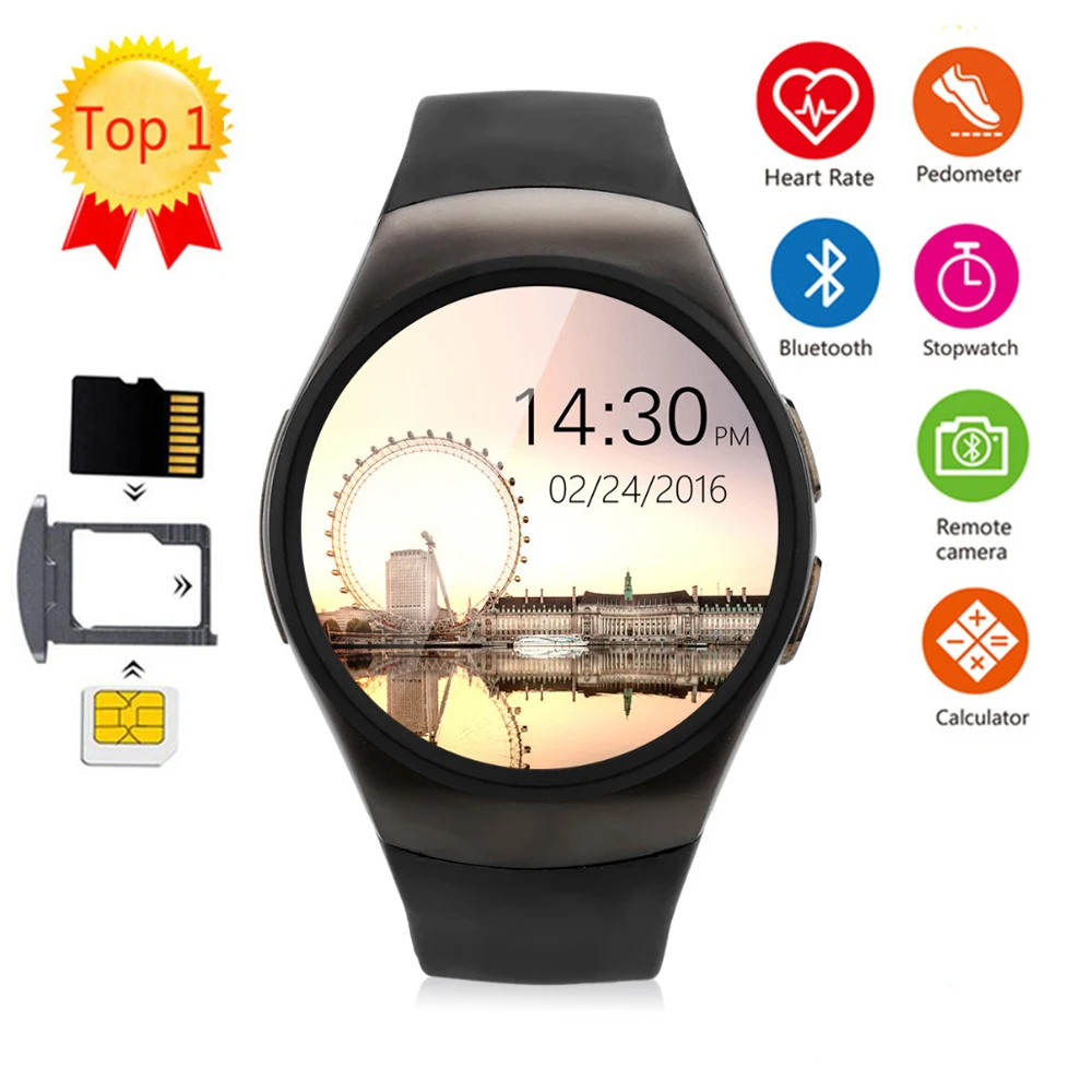 

KingWear KW18 1.3'' IPS Round Dial Smartwatch Phone SIM Card MTK2502 Pedometer Bluetooth 4.0 Heart Rate Monitor Sport Tracker