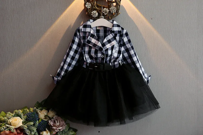 AiLe Rabbit/платья-пачки для девочек; весенне-Осенняя детская одежда с длинными рукавами; кружевное платье в клетку; детская одежда; k1 - Цвет: Черный