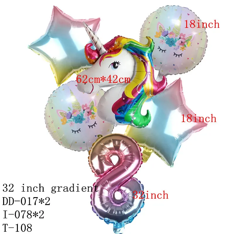 Hdbfh 6 шт./лот 32-дюймовый градиентная расцветка; Высота номер Единорог алюминий воздушный шар детские праздничные воздушные шары для украшения дня рождения - Цвет: 8