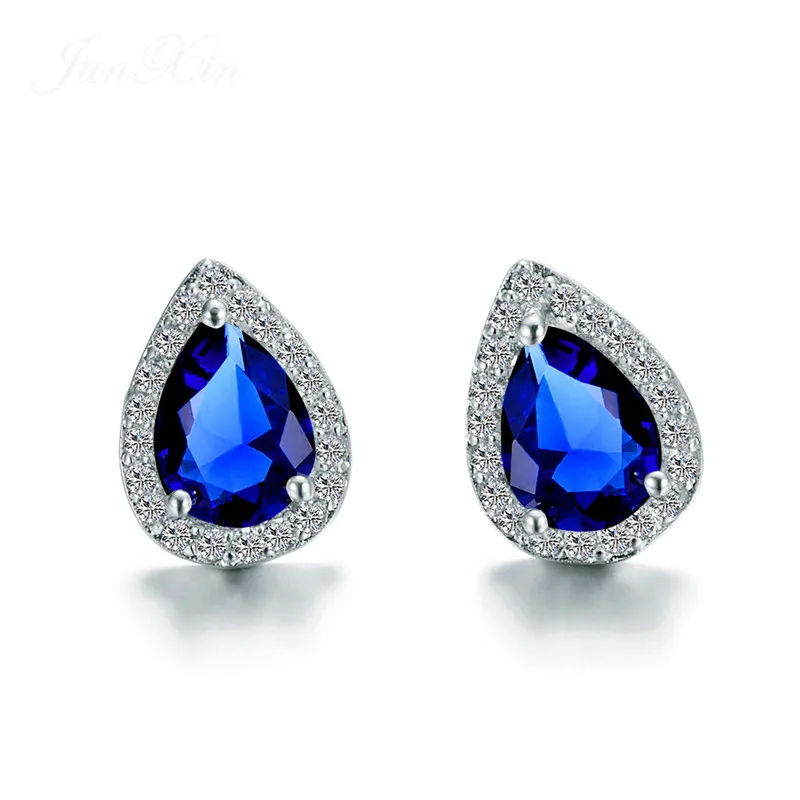 Милые женские маленькие серьги-гвоздики с кристаллами AAA и цирконием, 925 серебряные двойные серьги для женщин, винтажные вечерние ювелирные изделия для свадьбы - Окраска металла: Blue