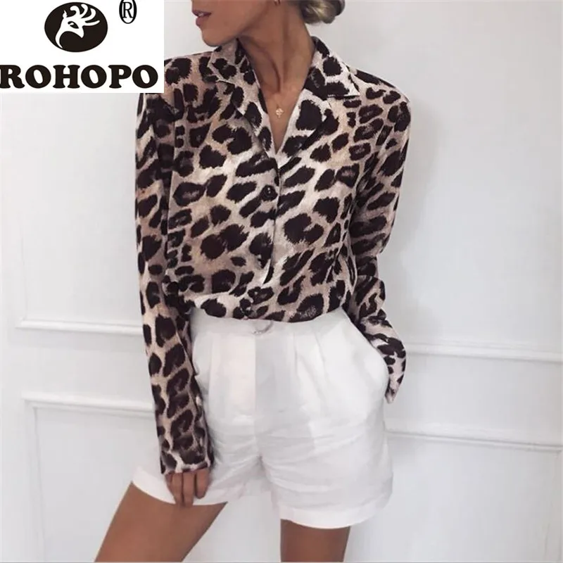 

Hot Sale Women Leopard Printed Blouse 2019 Autumn Flower Chiffon Leisure Full Sleeve Breathable Shirt Quick Dry Summer Blouse