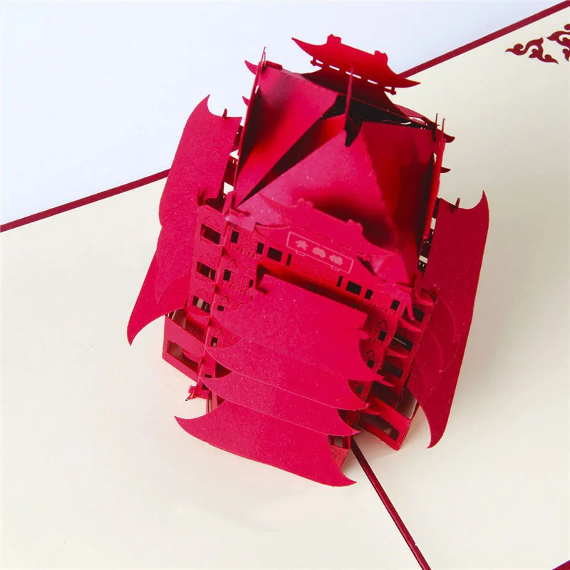  3D Laser Cut Handmade Chinese Yellow Crane Tower Paper Invitation Greeting Cards PostCard Business  - 32792264019