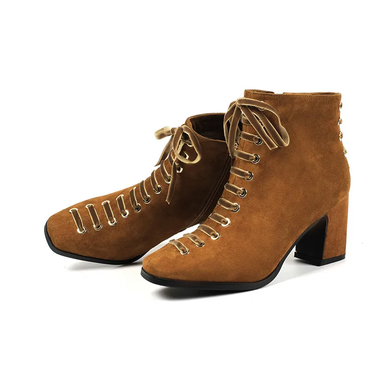 Cuero negro Botas Cruzadas Toe Las Otoño Mujer Zip Suede Para Altos Tacones Color Moda Zapatos Caramel Invierno Asumer Tobillo Mujeres qHxOX6Ww
