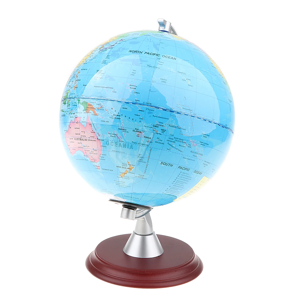 

360° Rotating 27CM Height Wooden Base ABS Ocean World Map Globe on Stand Table Decoration Geography & History Teaching Aid