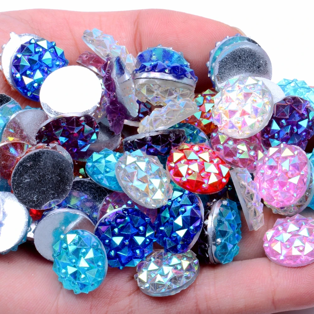 

14mm About 40pcs AB Colors Round Shape Resin Flatback Rhinestone DIY Crafts Jewelry Making Wedding Garment Shoes Decorations