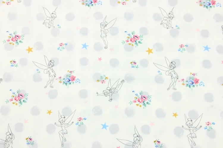 Половина метра хлопок саржевая отшлифованная ткань мягкий мультфильм цветок фея печать ткань одежды пижамы детская одежда B69