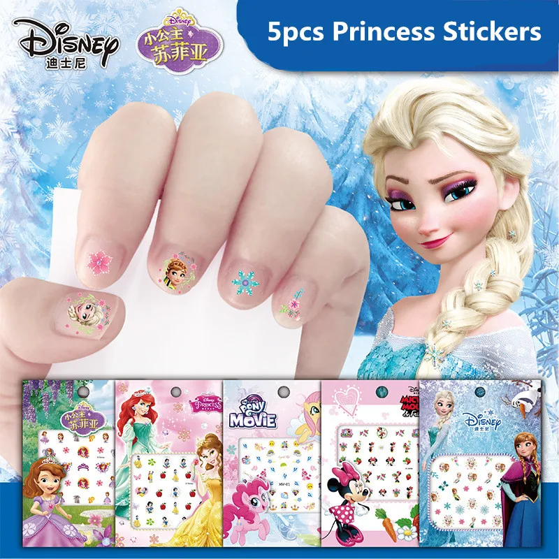

Party Favors 5pcs Elsa Anna Beauty Makeup Toys Nail Stickers Snow White Princess Sophia Mickey Minnie Kids Earrings Sticker Kids