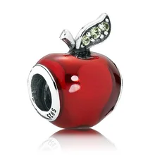 Auténtica Plata de Ley 925 Del Grano Del Encanto Del Esmalte Rojo de Blancanieves Manzana Beads Fit Pandora Pulsera Brazalete Diy Joyería HKW3574