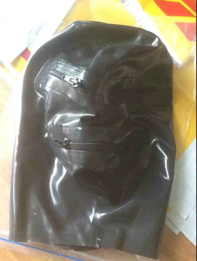 

Black Sexy Latex Hood Mask Fetish Rubber Full Face Hoods Zip Eyes and Mouth
