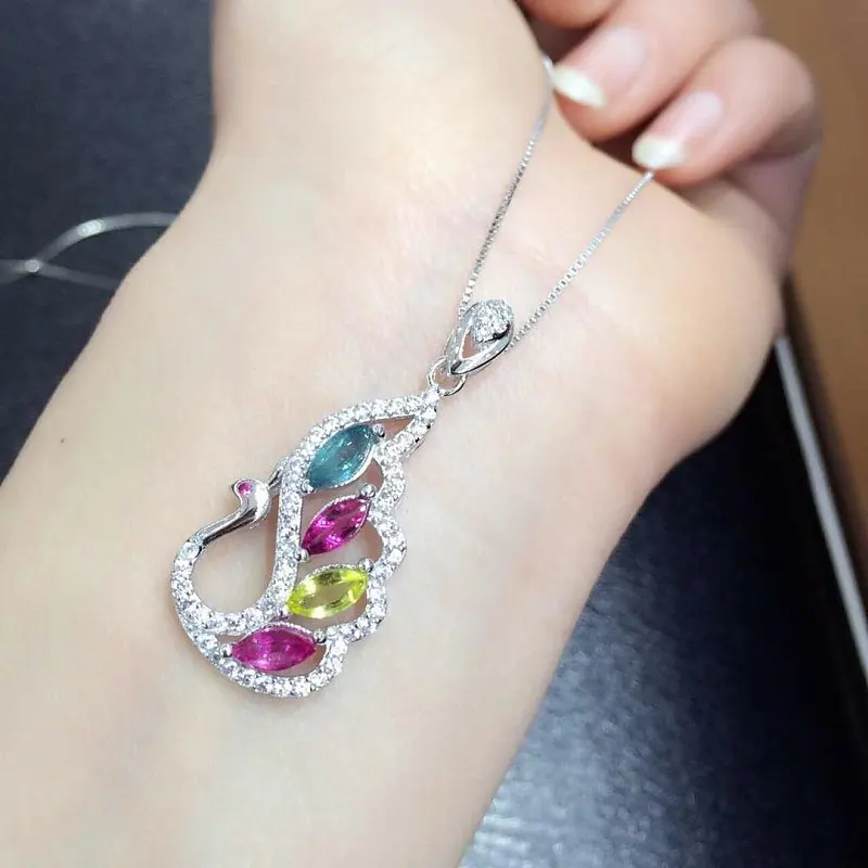 

2017 Collier Qi Xuan_Tourmaline Stone Peacock Pendant Necklaces_Real Necklaces_Quality Guaranteed_Manufacturer Directly Sale