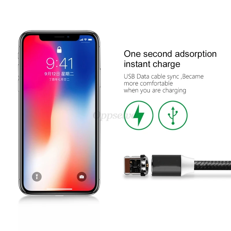 Oppselve 1 м светодиодный магнитный USB кабель для iPhone Xs Max XR X 8 и Type C Micro Samsung Xiaomi Huawei
