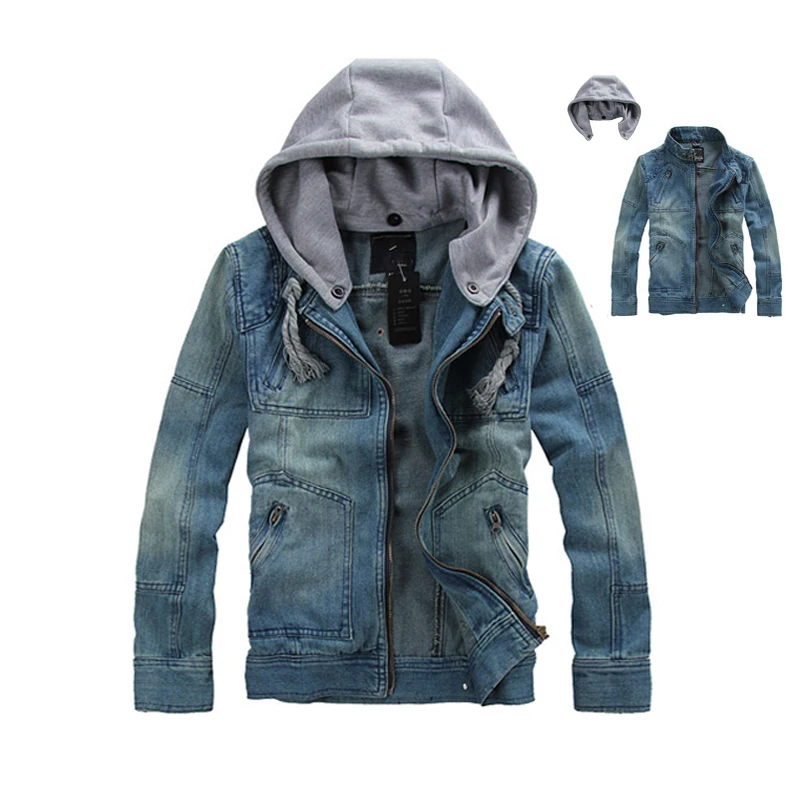 Men's Plus Size Denim Jacket Hoodie Jean Jacket Male hooded Jacket Coat