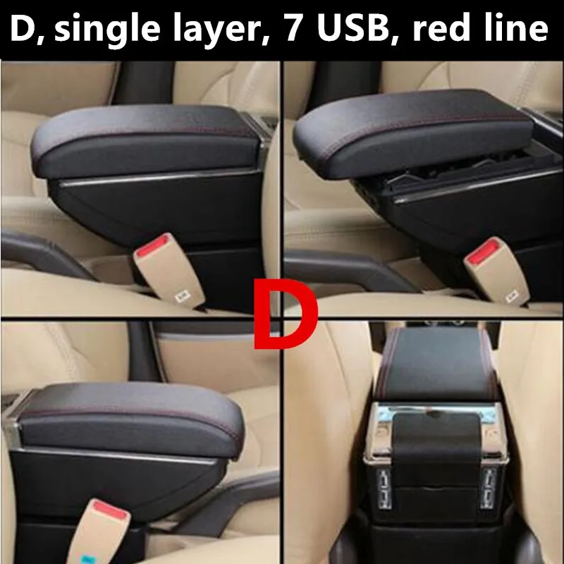 For Volkswagen Polo armrest box Polo V universal 2009- car center console modification accessories double raised with USB - Название цвета: D black red line