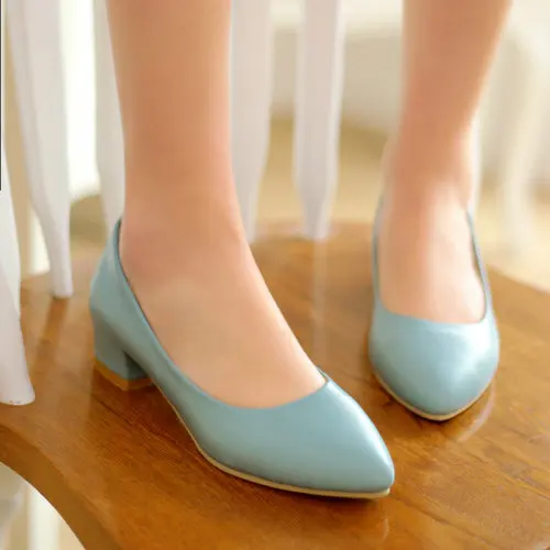 

large size 2014 autumn pointed toe square heel pumps for women T1 MLL-903 Casual PU low heels Office dress pumps