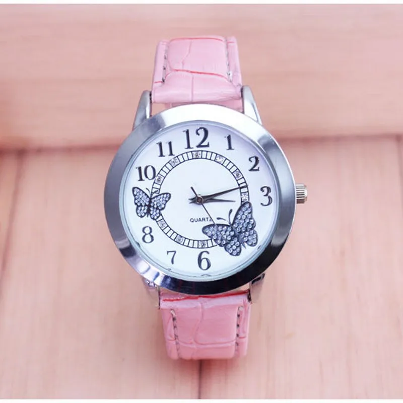 

New Luxury women ladies leather kids watches quartz Reloj Fashion Butterfly Style Wristwatch Relogio Feminino Montres kol saati