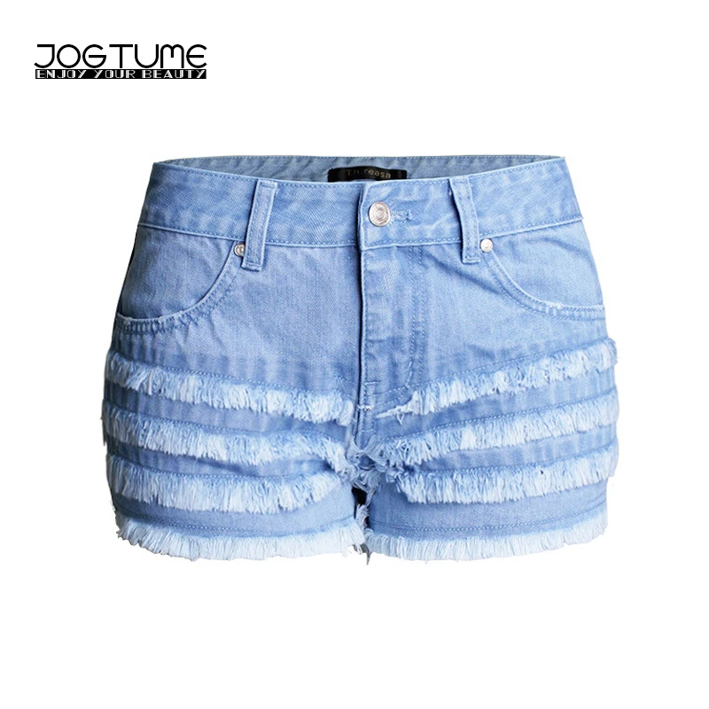 Summer Tassel Denim Shorts Women Slim Fit Low Waist Denim Fringe Shorts Fashion Design Plus Size