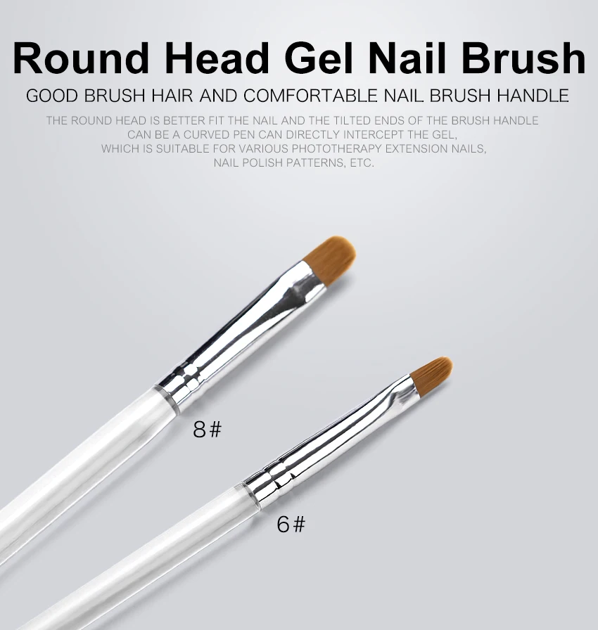 AriesLibra Nail Art Brush Round Head UV Gel Transparent Acrylic Manicure Pen Professional Painting Drawing Tool for Nail Beauty