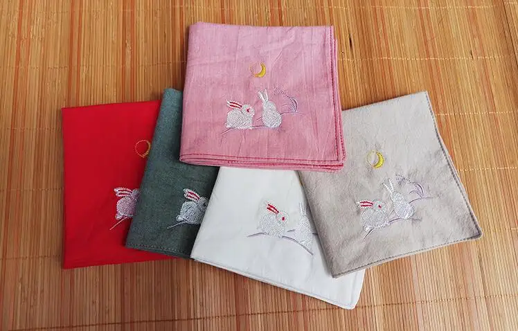 

Pure cotton children's cute white rabbit embroidery handkerchief custom-made national wind handcuffs