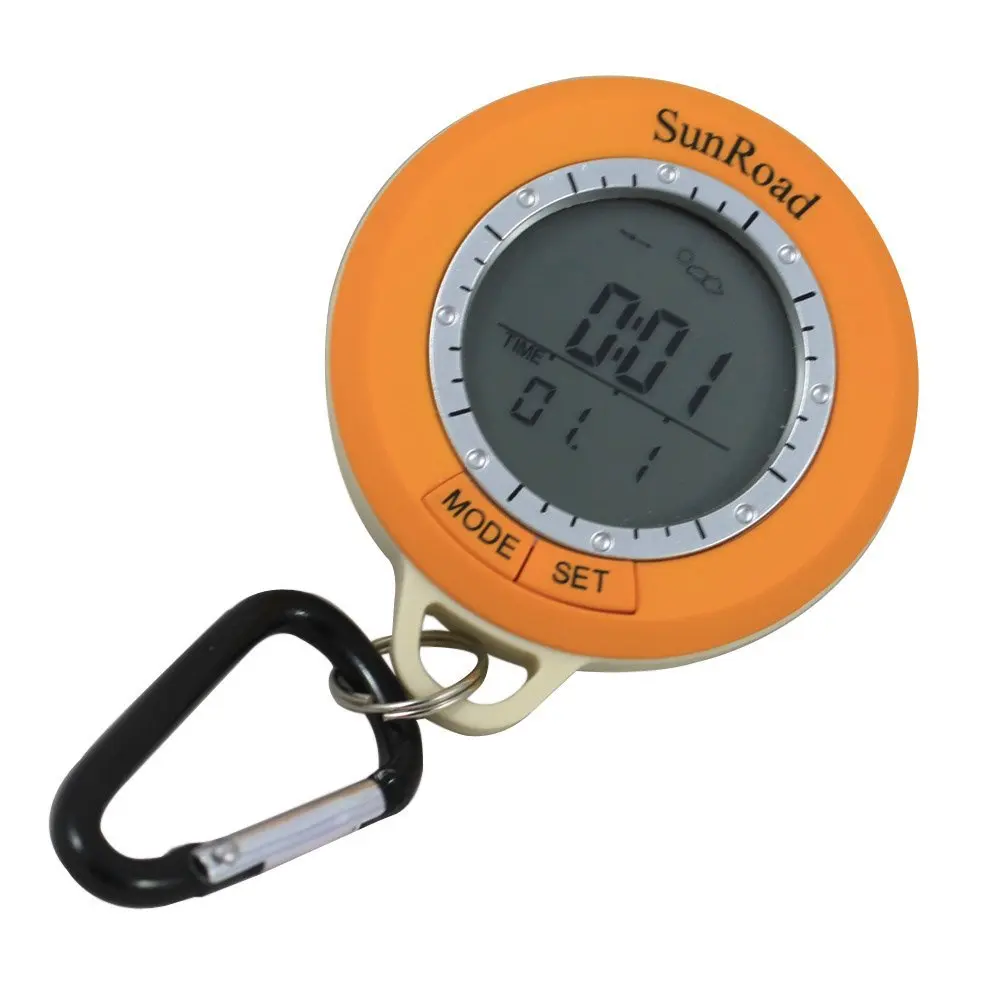 

New Sunroad SR108S Mini LCD Digital Pedometer Orange Altimeter Barometer Compass Thermometer Weather External Carabiner Waterp