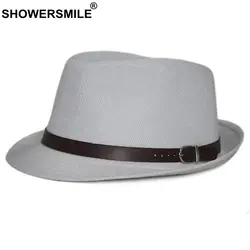 SHOWERSMILE тканевое белье шляпа Для мужчин белый Винтаж Джаз Кепка в британском стиле Для женщин ретро однотонные осенние Панамы с поясом Новая